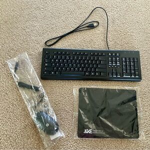 BRAND NEW HP keyboard & mouse, no name brand mouse pad.